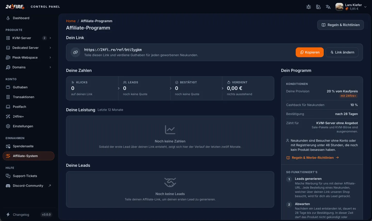 24fire Control Panel – Affiliate-Programm