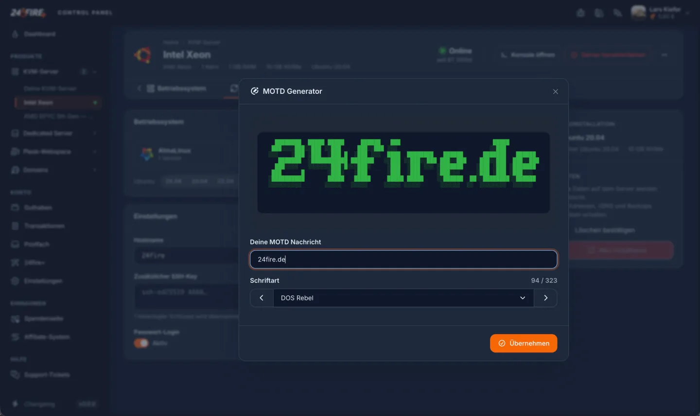 24fire Control Panel – MOTD-Generator