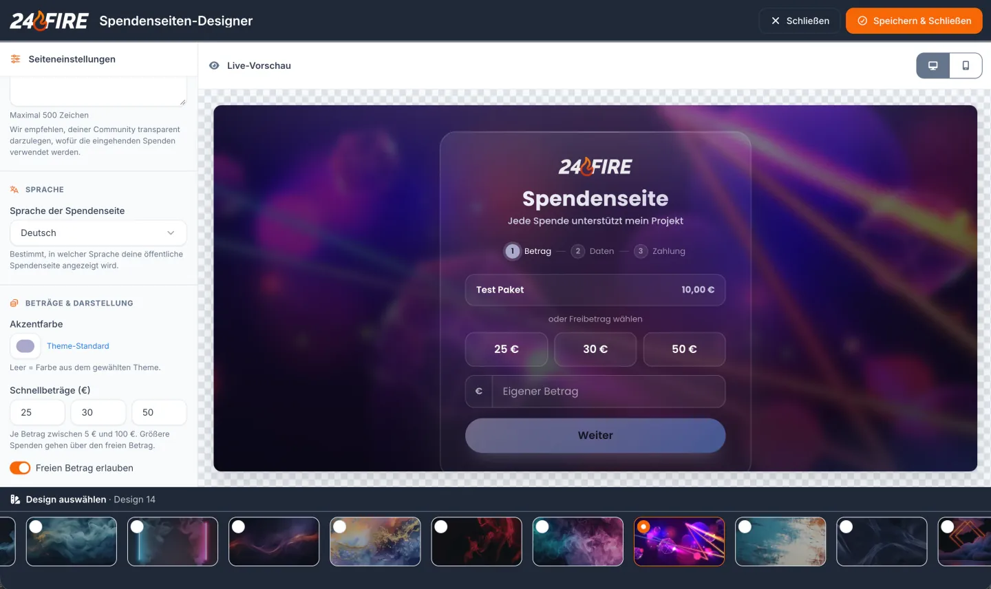 24fire Control Panel – Spendenseiten-Designer
